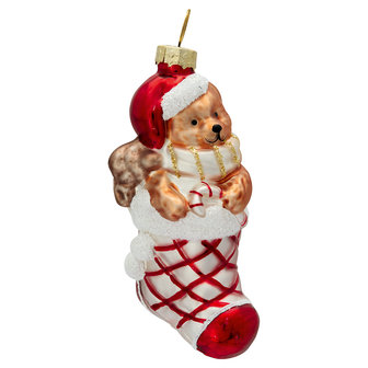 GreenGate_Christmas_Decoration_Ornament_Glass_Stocking_Red_With_Bear