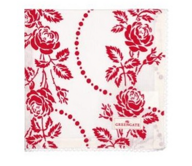 GreenGate Servet / Napkin with lace Fleur Red  40x40cm