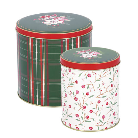 GreenGate_Round_box_Dagmar_check_green_set_of_2