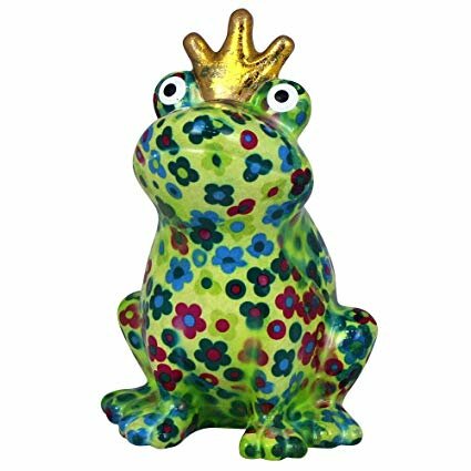 Pomme-Pidou Spaarpot King Frog - Kikker Theo Lichtgroen met bloemen