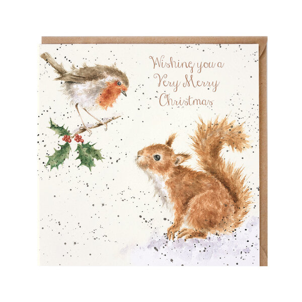 Wrendale_Designs_Kerstkaart_Christmas_Roodborstje_en_Eekhoorn_merry_Christmas