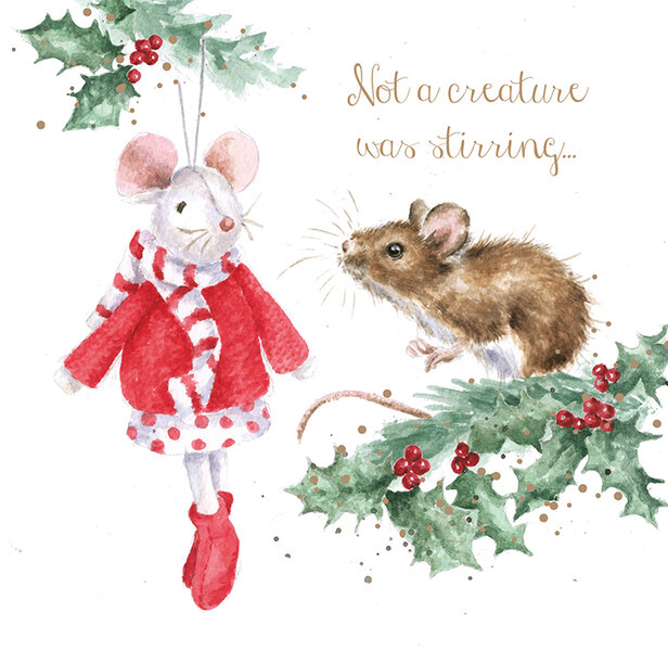 Wrendale_Designs_Kerstkaart_Muis_Not_a_Creature_was_Stirring_Set_Box