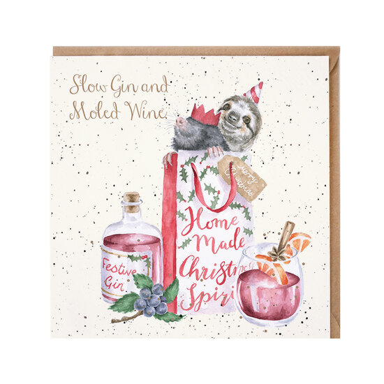 Wrendale_Designs_Kerstkaart_Christmas_Luiaard_en_Mol_Slow_Gin_and_Moled_Wine