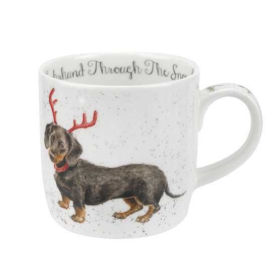 Wrendale_Designs_Kerst_mok_Tekkel_Dachshund_Snow_Mug_www.sfeerscent.nl