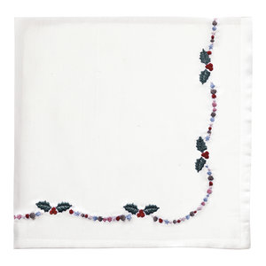 GreenGate Servet / Napkin Jingle bell white w/embroidery 40x40cm